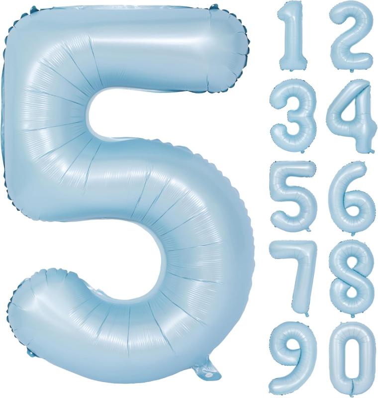 数字 バルーン ライトブルー 40インチ 水色 数字5 風船 誕生日 飾り付け 淡青 ナンバーバルーン ハッピーバースデー 記念日 パーティー ウェディング (5,ライトブルー)