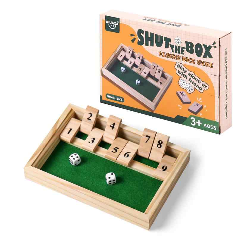 AIUAZA シャットボックスダイスゲーム、木製ボードゲーム2人競争、伝統的なバー、旅行、家族、楽しい数学（小型）✅ 【どのようにプレイするか？】2人のプレイヤーに適したプレイヤーは、ダイスをロールし、値を加え、減算、乘し、分割し、その後合計で木製カードを置く必要があります。優勝者は、最初にすべてのカードをフリンプする人、または最低スコアを最後に残す人です。各チェスボードの裏側は数字で印刷されているので、ボードゲームのルールを自由に調整することができ、より多くの数字の組み合わせをもたらすことができます。✅ 【ゲームに適した場所？】このダイスゲームは旅行に適しています、KTV、この教育閉鎖ゲームはマンチェスターバーで非常に人気があり、それはまた古典的なデスクトップダイスゲームです、家族集会やパーティーでは、バー集会のためのボードゲームとして使用することができます、また家で子供たちを教えるために、彼らの計算能力を高めることができます。✅ 【どの年齢層に適しているのでしょうか？】子供の場合は、基本的なコンピューティングスキルを持つゲームを使用することをお勧めします。もちろん、大人の集会にも適しており、非常に良いテーブルトップ競争ゲームです。✅ 【プレゼントをまだ心配していますか？】このボードゲームは精美なパッケージを備えており、子供のクリスマス、感謝祭、誕生日、友人や同僚のためのプレゼントとして完璧です。みんなこのプレゼントを受け取ることを喜んでいます。✅ 【使用材料】シャットボックスゲームは、安全で堅固で、質感が良い緑色の柔らかいフェルト表面の精美な天然硬木で作られています。この四方向ボードゲームのサイズは8.66 x 8.66インチです。各プレイヤーは1から10の数字で10枚のチェスピースを持っています。810個のダイスを持ってくれ質問がある場合は、いつでも私達に連絡してください。私たちはあなたに助けを提供することを非常に願っています。