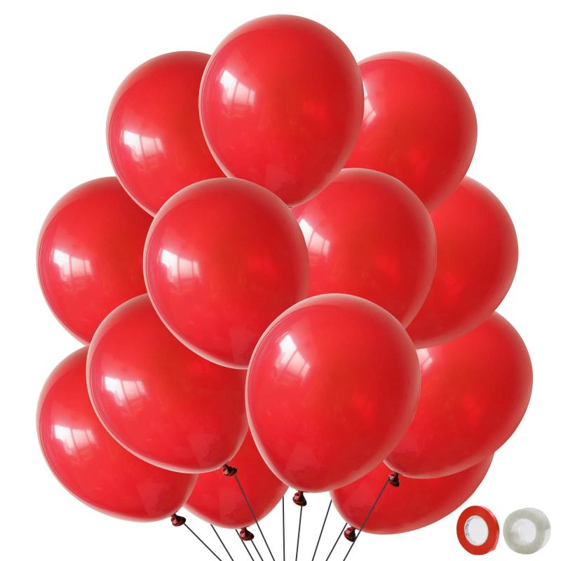 BTZO バルーン ゴム風船 飾り付け 50個入 12インチ 丸 ラテックス 飾り付け 誕生日 結婚式 店舗装飾 パーティー 運動会 文化祭 バルーンアート レッド