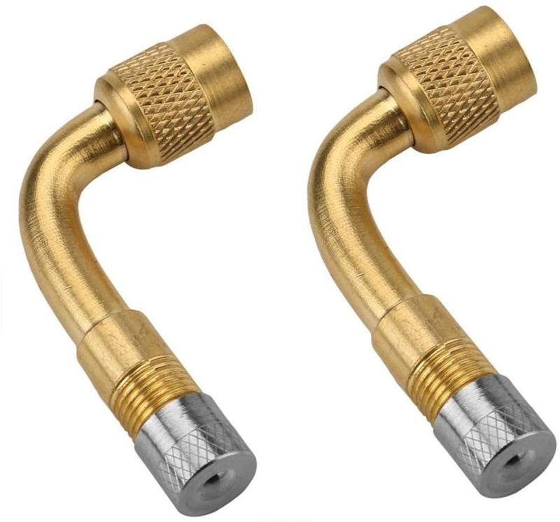 【2pack】 原付 バイク 用90° L型 エアバルブ 小径ホイール車などに対応 車 空気入れ【耐久性】本体は真鍮、キャップはステンレス製なので、錆びる事なく末永くお使い頂けます。【用途広い】 2輪、4輪、農機具、チューブ、チューブレスに...