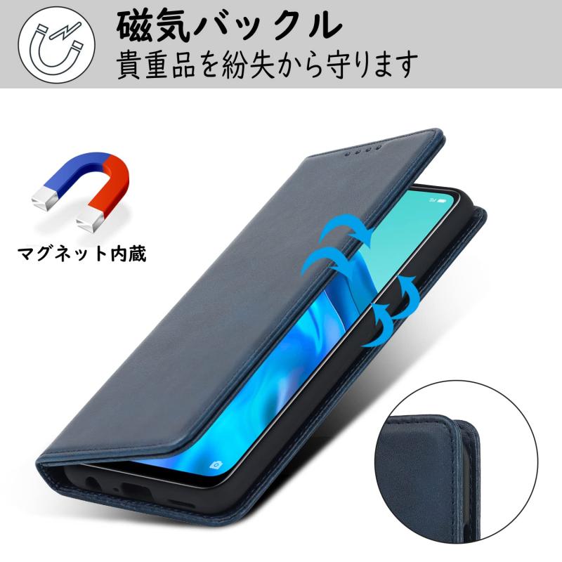 RoothouseStoreの【Hamany】対応 oppo Reno5 A ケース 手帳型 オッポリノ5a ケース カード収納 A1010P スマホケース CPH2199 耐衝撃 耐久性 耐摩擦 横置きスタンド機能 マグネット式 レザー カバー -ヴィンテージブルー｜アングル3