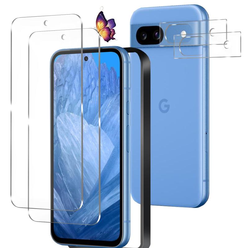 【2+2枚セット】Pixel 8a 用のガラスフィルム（2枚）+カメラフィルム（2枚）ピクセル8a 用の フイルム 強化液晶保護フィルム ワンタッチ貼付け/気泡ゼロ/ケースと干渉せず/硬度9H/飛散防止/指