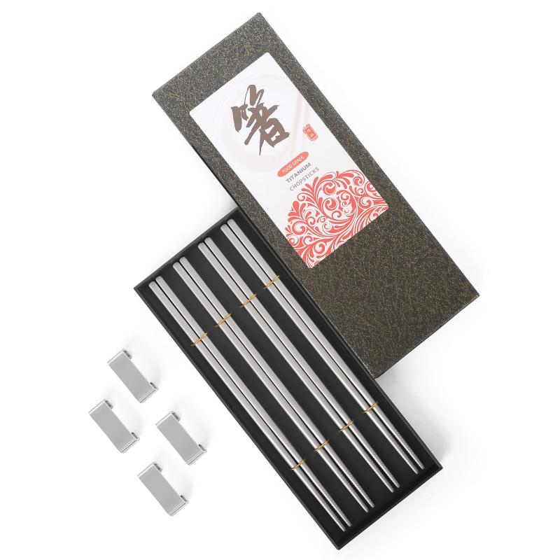 Rakuten - YOZOTA 食品級純チタン箸 4 双セット 23.5cm 每双 15g 超軽量 先端防滑加工（すべらない） 専用箸箱 + 2 副筷托付き 食洗機対応 耐蝕性強化 日常・アウトドア（キャンプ）両用 増加描述，适合多