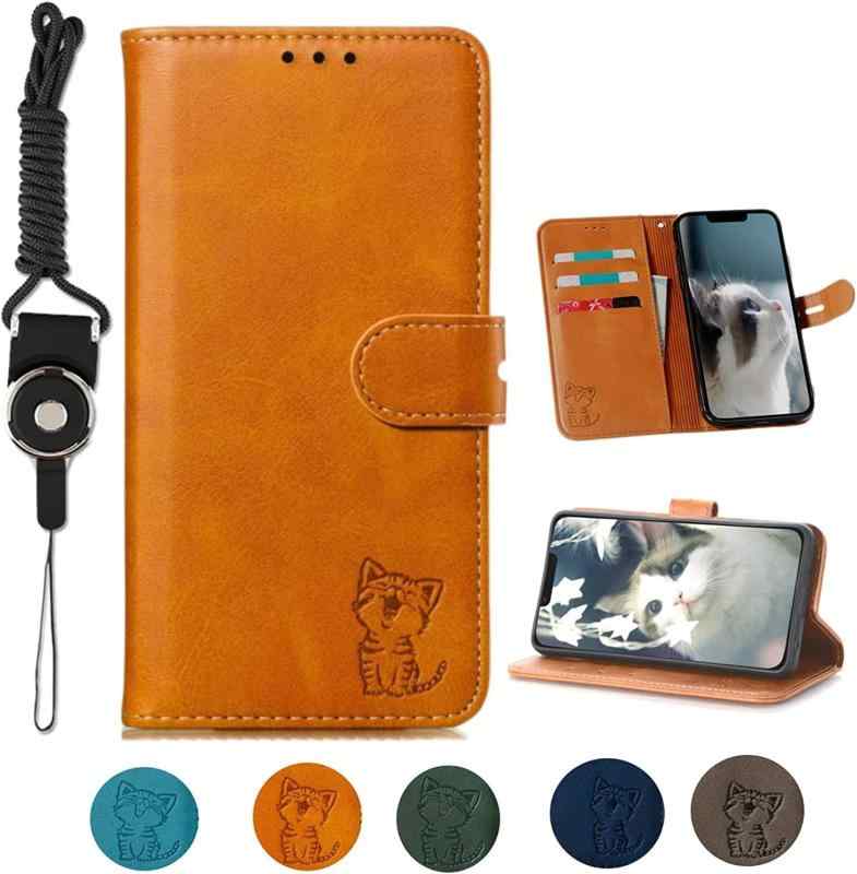 Rakuten - OPPO Reno13 A ケース 手帳型 オッポ リノ13a ケース かわいい 猫 ネックストラップ付き カードポケット付き case スマホケースTPU スタンド 機能 薄い 軽い かっこいい 高質感 (OPPO Reno13 A,ブラウン)