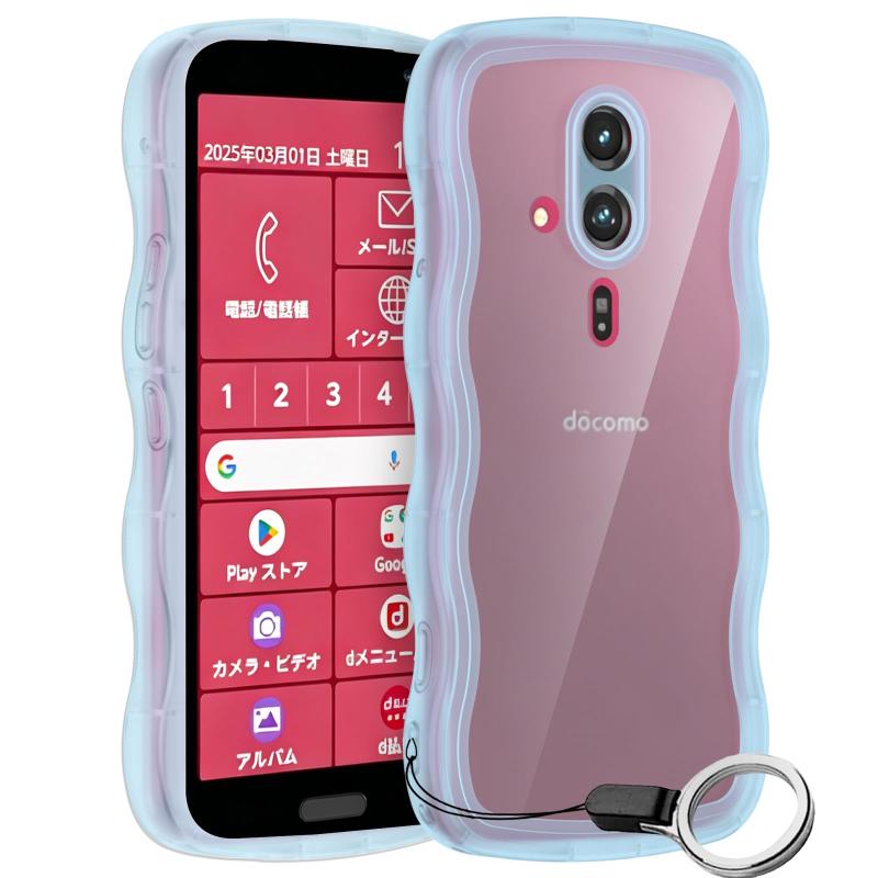 Rakuten - FOR らくらくスマートフォン F-53E ケース ブルー ウェーブ TPU波状のバンパー 半透明 スマホケース かわいい うねうね らくらくスマートフォン F-53E ウェーブ デザイン 可愛い 韓国 女性用 薄