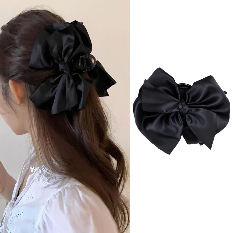 CHANJIF リボンバンスクリップ 大型 ブラック 可愛い ヘアクリップ 大人っぽい ヘアアクセサリー 可愛い カワイイ おしゃれ オシャレ お洒落 髪留め ブラック ブラウン 人気 上品 シフォン 簡