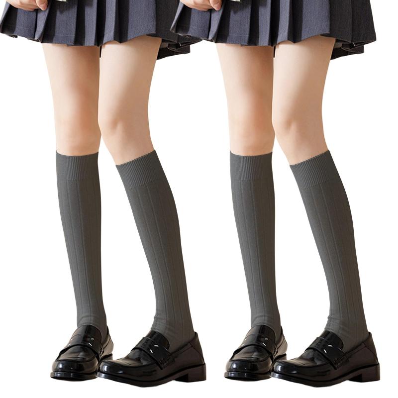 [Kayiyasu] ニーハイソックス レディース ハイソックス セット リブ編み 着圧 美脚 滑り止め 靴下 学生 可愛い ロングソックス 黒 白 伸縮性 通気性 膝下 パーティー 卒業式 通学 通