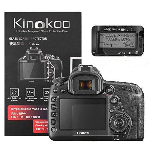 kinokoo デジタルカメラ液晶保護フィルム 液晶プロテクター Canon EOS 5D MarkIV専用 canon 5d mark4専用 液晶モニター用ガラスプロテクター 0.25mmと表示バネル用高性能保護フイルムセット 2セット(5D4)セット内容：液晶モニター用ガラスプロテクター*2枚　表示バネル用高性能保護フイルム*2枚、クロス2枚、取付ツール2セット【表面硬度 9H】厚さ0.25mmのガラスフィルムです。鋭利なものが当たってもキズが付きにくい表面硬度9Hの強化ガラスが、ガラス表面を美しいまま保ち大切なカメラの液晶をキズから守ります。大切なカメラの液晶をキズから守ります。