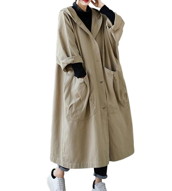 [Fosys] トレンチコート ロングコート レディース 春 秋 薄手 ロング フード付き 大きいサイズ ゆったり シンプル 無地