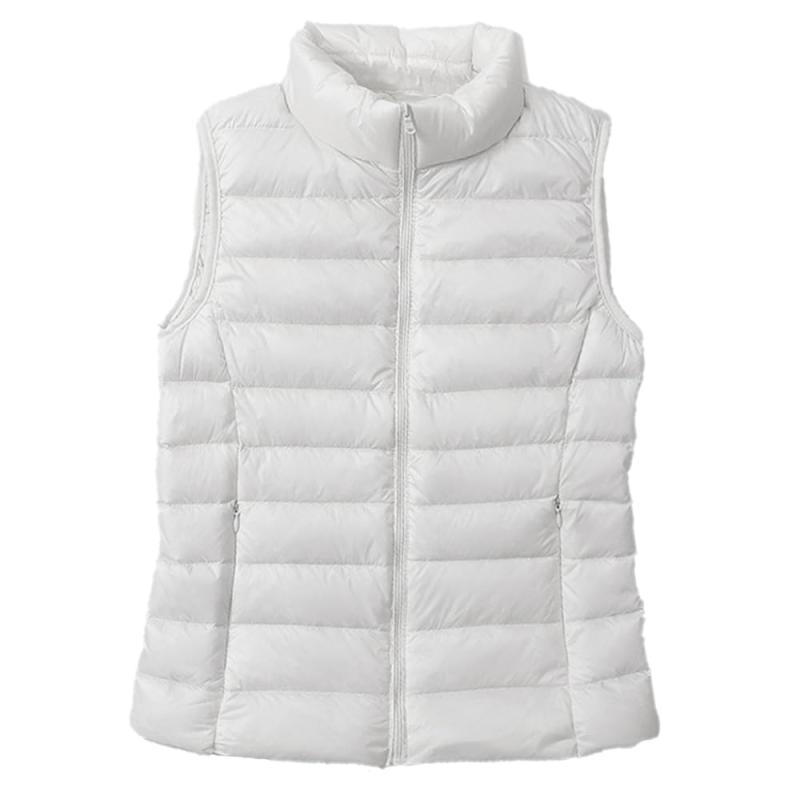 [HCAWRNAP] ダウンベスト レディース ウルトラライト ダウン ベスト 立ち襟 超軽量 暖かい 防寒 防風 無地 シンプル コンパクト収納 秋 冬 春 HA23 (JP, アルファベット, M, ホワイト)