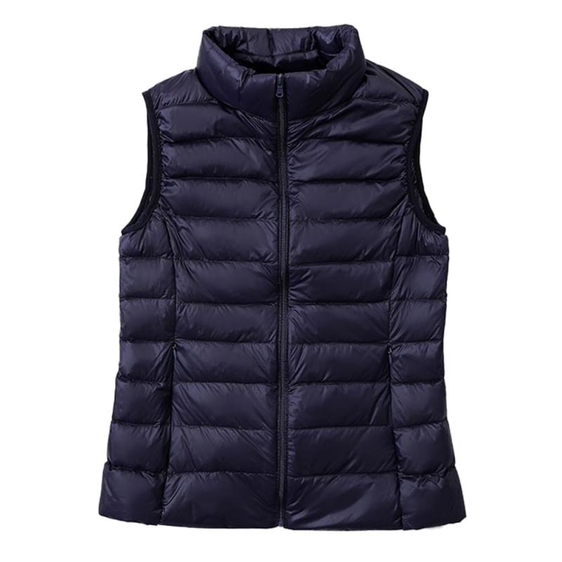 [HCAWRNAP] ダウンベスト レディース ウルトラライト ダウン ベスト 立ち襟 超軽量 暖かい 防寒 防風 無地 シンプル コンパクト収納 秋 冬 春 HA23 (JP, アルファベット, 2XL, ネイビー)