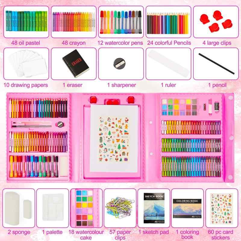 KINSPORY 290点 お絵描きセット 子供用 アートセット、両面イーゼル 水彩画 色鉛筆 絵の具 マーカー クレヨン セット、新進アーティスト向けの 学用品 画材 ケースギフトガールズボーイズキッ root-house-10111663 RoothouseStore サンプル画像2