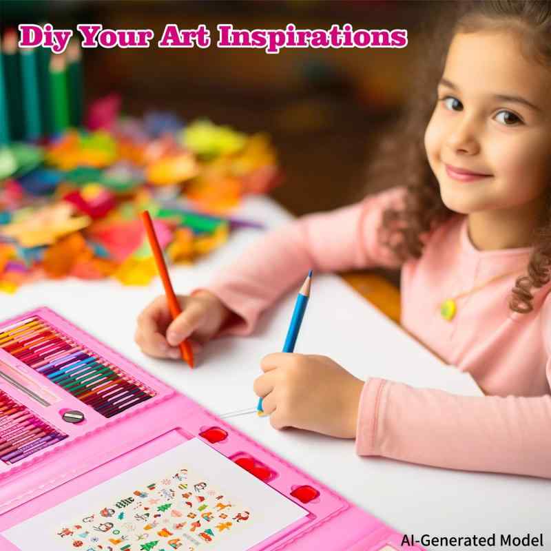 KINSPORY 290点 お絵描きセット 子供用 アートセット、両面イーゼル 水彩画 色鉛筆 絵の具 マーカー クレヨン セット、新進アーティスト向けの 学用品 画材 ケースギフトガールズボーイズキッ root-house-10111663 RoothouseStore サンプル画像3