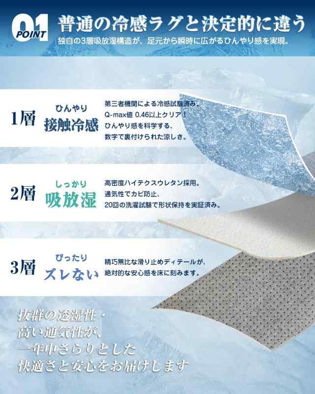 VK Living 夏用ラグマット カーペット 接触冷感 【SUPER ICE】 冷感ラグ 190×190cm(約2畳) 低反発ウレタン 洗える 滑り止め付 24時間持続制菌消臭 吸湿速乾 霜降り ひんやり ラグ シロクマグレー [3]
