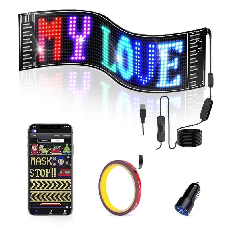 SUBORAWOS USB LEDカラーサイン スクロールメッセージボード LEDパネルカーサインディスプレイ Bluetooth アプリコントロール 折りたたみ式 フレキシブル アプリ付き 16 * 64ピクセル 家庭用 車用 店