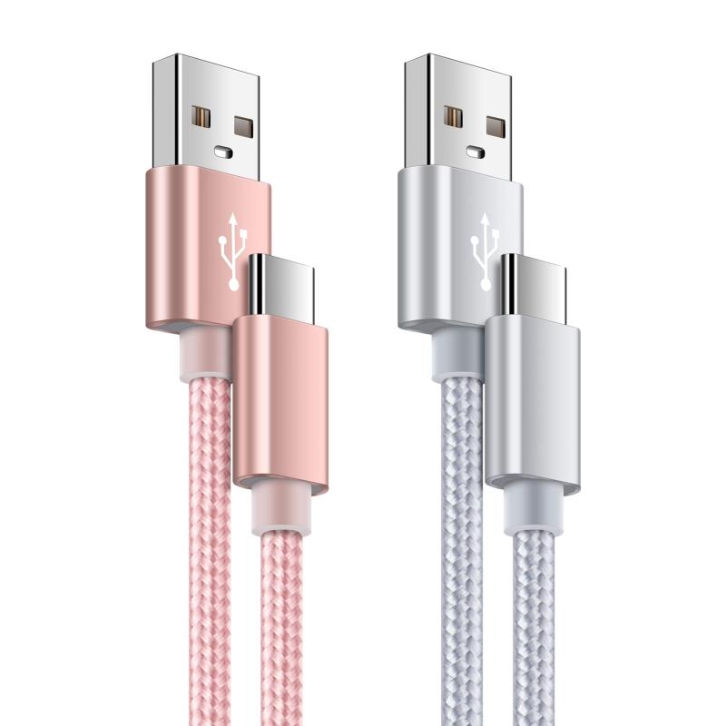 iPoto USB Type-C ケーブル QC3.0対応 【2本セット 0.91m】急速充電 データ転送 断線防止 高耐久ナイロン iPad Air4 Android タイプC多機種対応 ローズゴールド+シルバー
