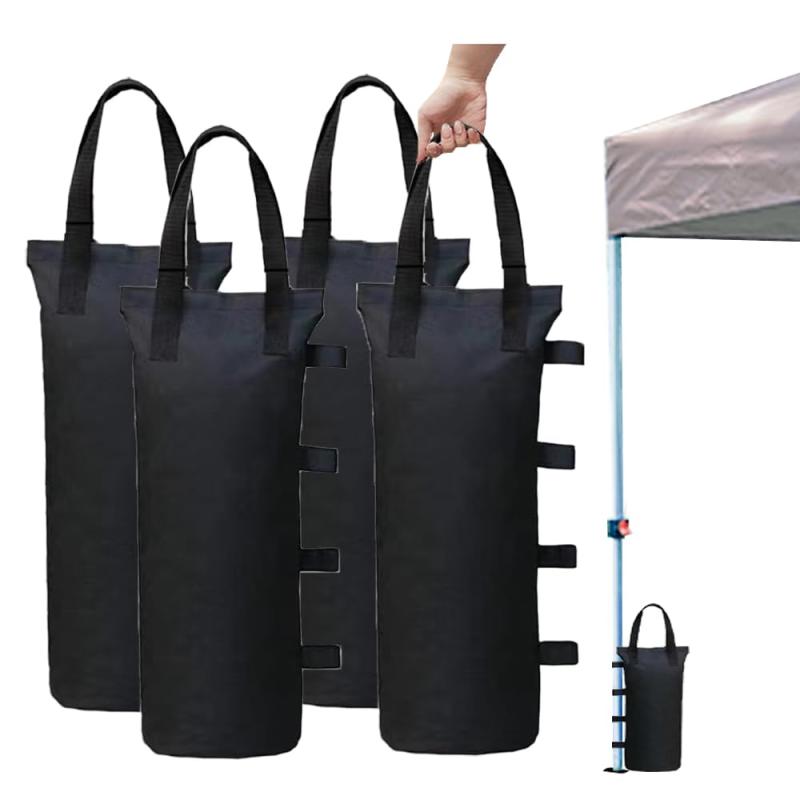 ToopTapu タープ テント重り (4個セット/容量6L*4) テント ウェイト テント 重り テント 重し タープ ウエイト マルチ ウエイト ウェイトバッグ バンドテープ付き タープテント 重し キャンプ 【丈夫で耐久性に優れた重し袋いように、繋ぎ目】また重りとして入れた砂が外にこぼれな部分はしっかりと縫製を施しています。高強度の600Dオックスフォード布で作られ、耐水性、耐久性、耐裂性があります。あらゆる天候に対応できます。【 デザイン】 ウエイトバッグは、頑丈なストラップバックルシステムが装備されています、テント やタープポール(3.5*3.5CM)を簡単に掴める。安定感アップ。設置もかんたんです。【大容量】約8kgの充填物入り可能。すばやく簡単に、アンカーに砂、岩、泥、および近くにある利用可能な材料を充填できます。使わない時は折りたためるコンパクトな重石です水を使用する場合はペットボトルなどにいれて使用してください【サイズ】直径約15cm、高さ約50cm【カラー】ブラック【内容】4個セットコンパクトに折り畳む事が出来る仕様となっています。【適応場所】キャノピーを持っているところならどこでも使えます。釣り、サイクリング、登山、キャンプなどに適しています。ご家族でのキャンプやアウトドアはもちろん、イベント用テント、店舗ののぼり、看板など業務用にもご利用ください。