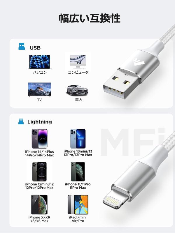 ライトニングケーブル 1.8m Aioneus iPhone 充電器 ケーブル Lightningケーブル ナイロン編み アイホン 充電コード アイフォン 充電ケーブル iPhone 14 13 12 11 Pro Max Plus 8 7 6 5 SE