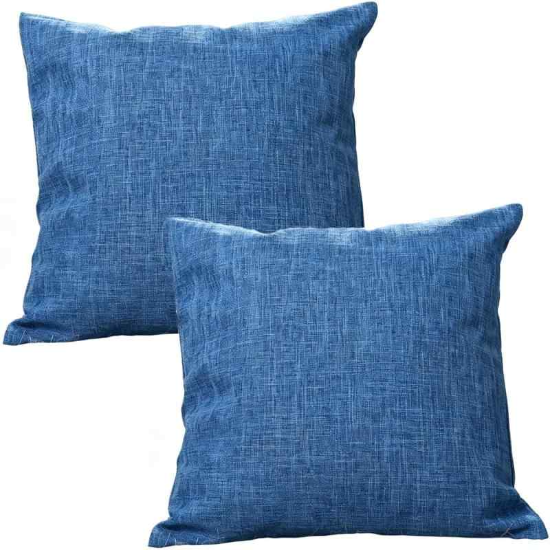 Rakuten - YunJeude クッションカバー 45x45cm 北欧 2枚セット おしゃれ 可愛い リネン 亜麻 無地 シンプル ファスナー インテリア 家庭装飾 車 部屋飾り 四季通用 (45x45, ブルー)