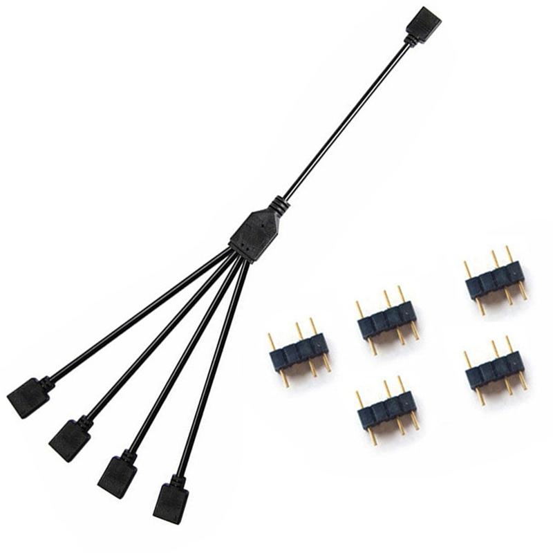 サムコス ARGBファン用電源ケーブル 5V3ピン 4分岐ケーブル 30cm LED用延長ケーブル アドレサブル ARGBヘッダーコネクタ RGBファンやLEDテープ増設用半田レス (5つオスオスアダプタ付き)