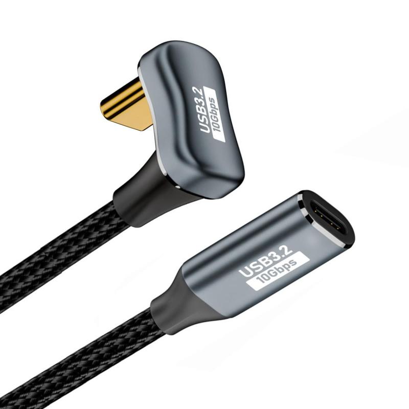 cablecc 10Gbps 100W USB-C USB 3.1 Type C オス - メス 延長データケーブル 反対側 U字型 バックアングル スリーブ付き 100CM