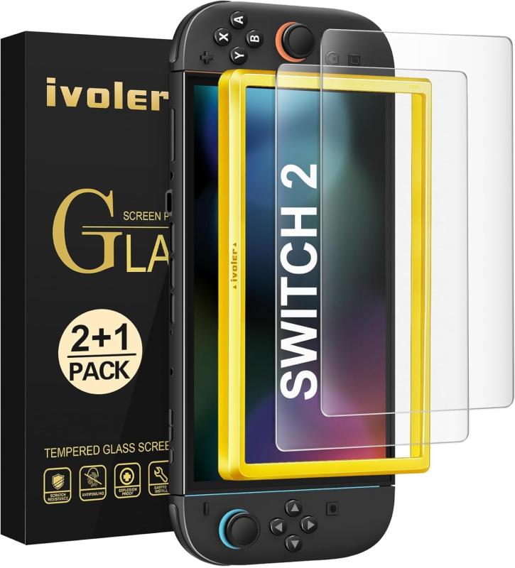 Rakuten - [2枚入り] [Switch 2 モデル対応] ivoler Switch 2用 エッチング加工 防眩 画面保護フィルム 2枚セット - マット仕様 反射防止 強化ガラス アライメントフレーム付き 全面保護 スクラッチ防止