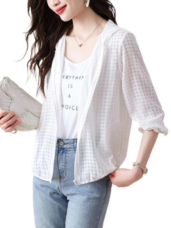 [H．zroy] ラッシュガード パーカー レディース フード付き 夏 UVカット UPF50+ 日焼け防止 紫外線対策 長袖 ジップアップ 薄手 軽量 速乾 アウター おしゃれ