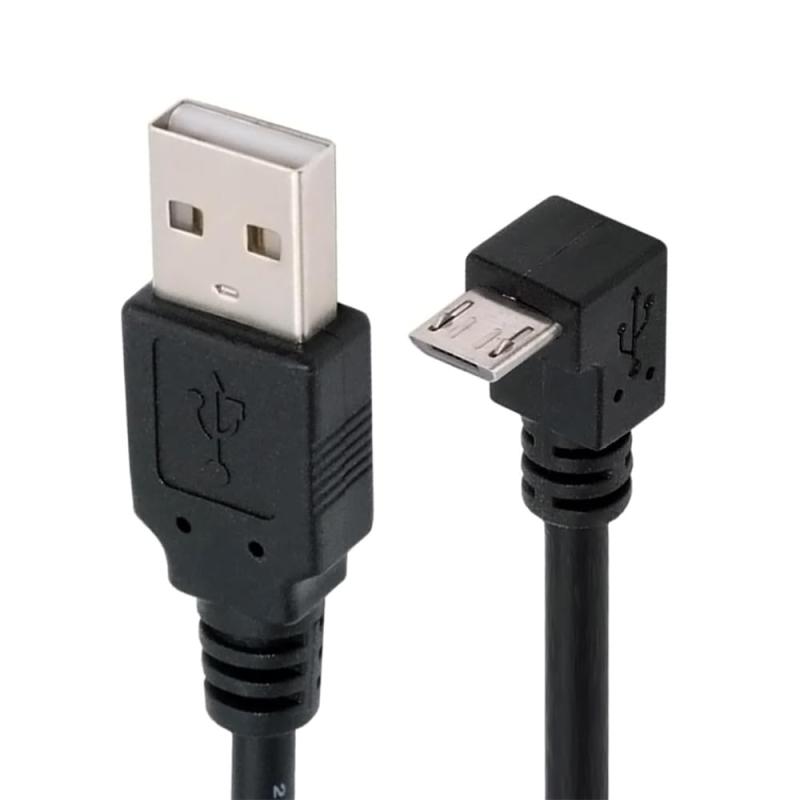 JSER ダウンアングル 90 度 Micro USB 2.0 タイプ 5 ピン - USB 2.0 タイプ A データ充電ケーブル 480Mbps データ 携…