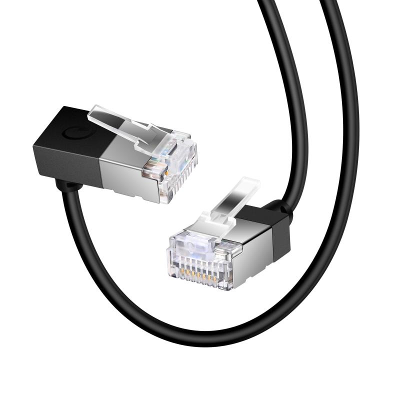 樂天商城 - Dutevolns 超薄型 Cat6 イーサネットケーブル L型90度下向きアングル 2M、柔軟スリム RJ45 Cat6a LANケーブル 、高速10Gbps 550Mhzケーブル、対応 PC、ルーター、PS4、PS5用（ブラック）