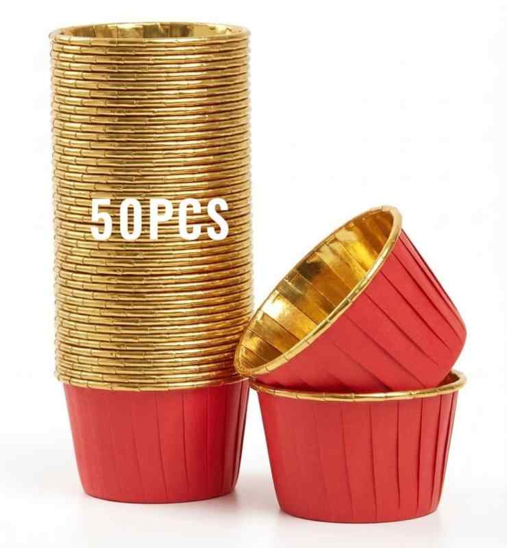 Rakuten - Bake Choice 50枚 マフィンカップ 底径5cm 8号丸 厚絞り紙 ベーキングカップ ケーキカップ カップケーキ 型 cupcake cup お弁当 カップ カップケーキ 型 紙 (赤色金箔)