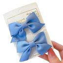 GFun 髪飾り リボン 小さめ 子供 2個セット クリップ ヘアアクセサリー バレッタ 袴 卒園式 結婚式 発表会 浴衣 洋服 スレートブルー