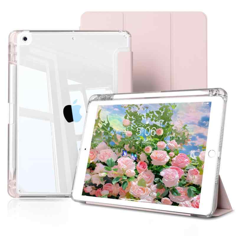 KTGGHG ipad ケース 10.2 インチ 第9/8/7世代 2021 2020 2019 透明バックカバー ペン収納 三つ折スタンド lc-14210