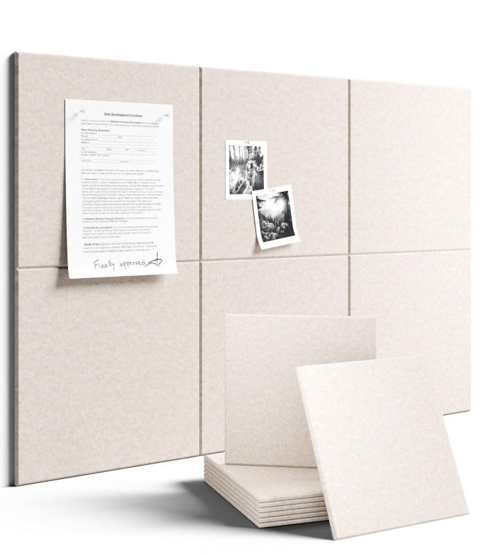 「壁に貼る 掲示板 60×90cm 6 枚セット」Fluxynara コルクボード代替品 コルクボード 掲示板 ボード DIY オフィス・家庭用 おしゃれな飾り物 強力シール 40 枚付き - オートミール