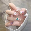 手作り ネイルチップ オーバル ミディアム ロング つけ爪 ラインストーン 付け爪 人気 かわいい シンプル おしゃれ ファッション24枚入 全サイズ 和風 花嫁ネイル 光沢 つけ爪 結婚式ネイル