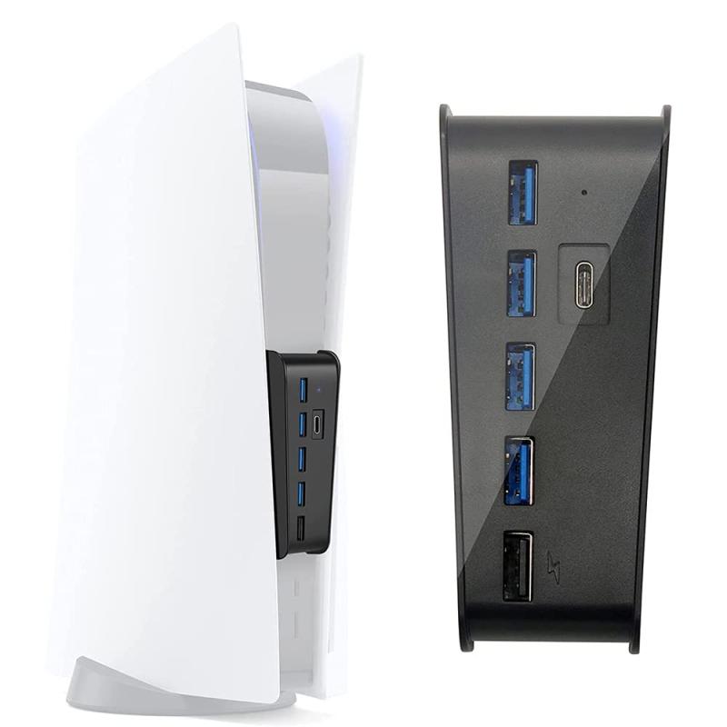 PS5 USBハブ USB拡張ハブ 高速拡張ハブ PS5用USB HUB 4USB2.0ポート+USB3.0ポート+ Type-C3.1ポート 外付け 設置簡単 安定性 軽量 コンパクト PlayStation 5用 プレイステーション5 アクセサリー