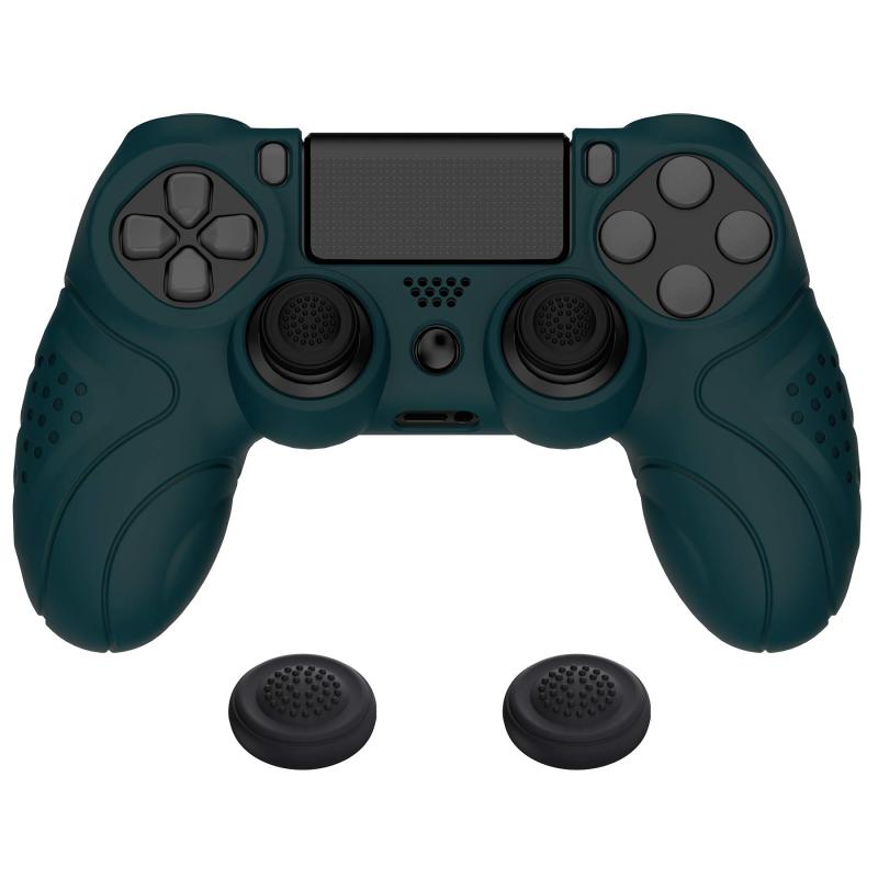 PlayVital ps4に対応する人間工学に基づいたソフト滑り止めコントローラーシリコンケースカバー ps4 Slim/Proコントローラーに対応するジョイスティックキャップ付き【レーシンググリーン】