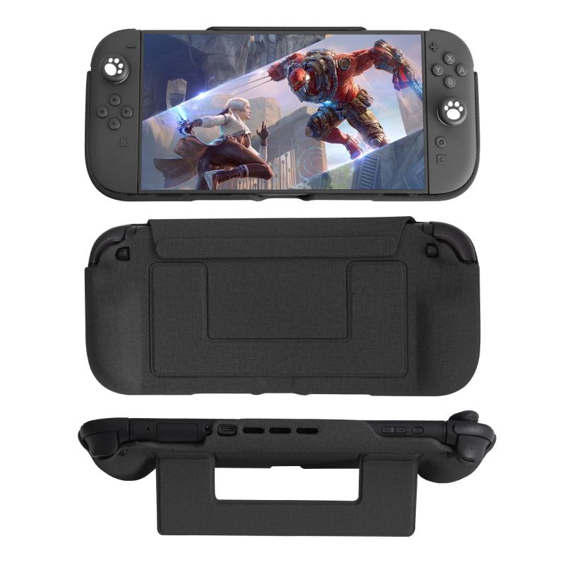 Switch 2カバー保護ケース、取り外し可能な磁気シェル、360度全体保護、グリップ内蔵保護アーム内蔵、互換性のあるNintendo Switch 2モデル2025 (ブラック)