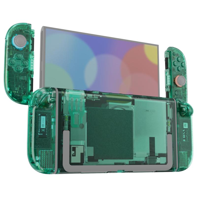 eXtremeRate Nintendo Switch 2対応用DIY交換シェルボタン、Switch 2 &amp; Joycon 2対応カスタムフルセット 背面プレート コントローラーハウジングボタン付き デラックス版-クリア系【エメラルドグリー