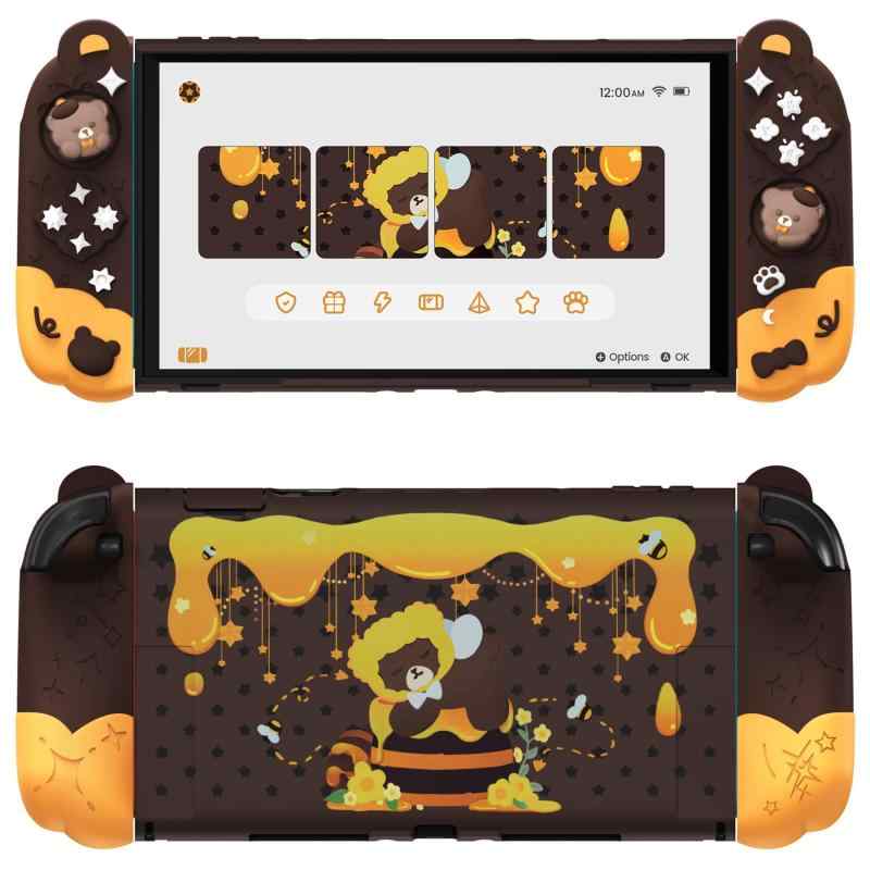 Toilet Articles - PlayVital Switch2用ドック対応保護カバーセット switch 2ドック対応 – スイッチ2対応着脱式 耐衝撃 傷防止 可愛いシリコングリップ＆くまちゃんスティックカバー付き｜おやすみベア-茶色