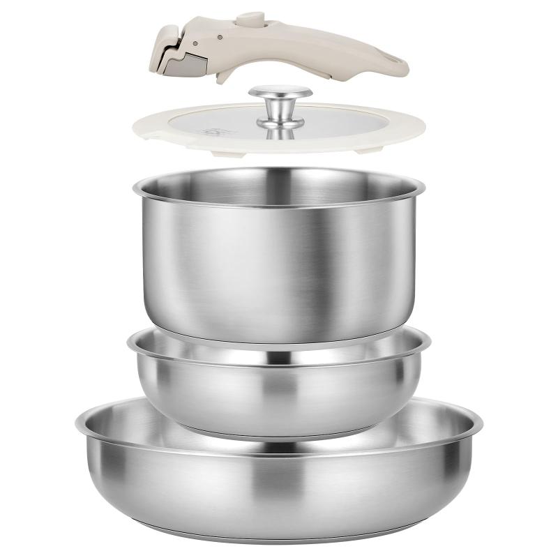 KOCH SYSTEME CS ステンレス フライパン セット 7点 鍋セット とってのとれる 蓋付き IH ガス火対応 長持ち 食洗機対応 オーブン対応 PTFE PFOA PFOS フリー