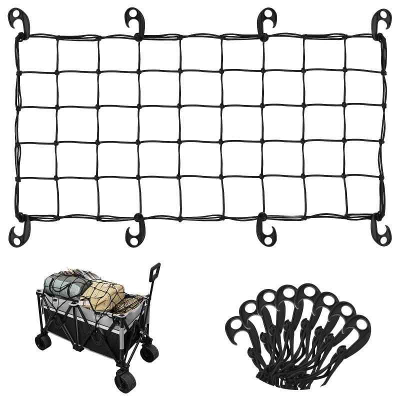 Rakuten - Raynesys カーゴネット ワゴンネット 90*50cm 最大180*100cmまで伸びる 汎用ラゲッジネット 高弾性ゴムネット 荷物固定/崩れ防止 ルーフキャリア フック8個付属 Black