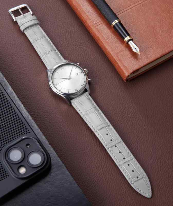 [BINLUN] レザー時計バンドクイックリリース 革腕時計ベルトメンズ レディース交換用 スマートウォッチベルトワニ革模様 (20mm，グレー)