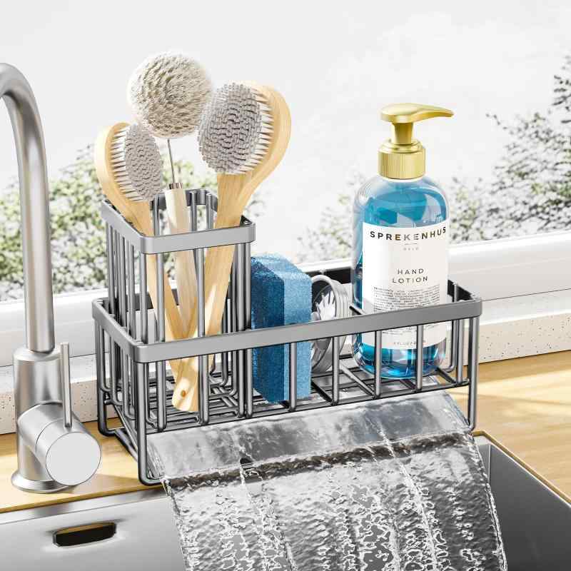 Rakuten - Kitsure スポンジ置き 自動排水 ステンレス製 キッチンスポンジ置き 組み立て簡単 省スペース スポンジラック キッチン・浴室対応（幅20×奥行9.4×高さ15.8cm シルバー）