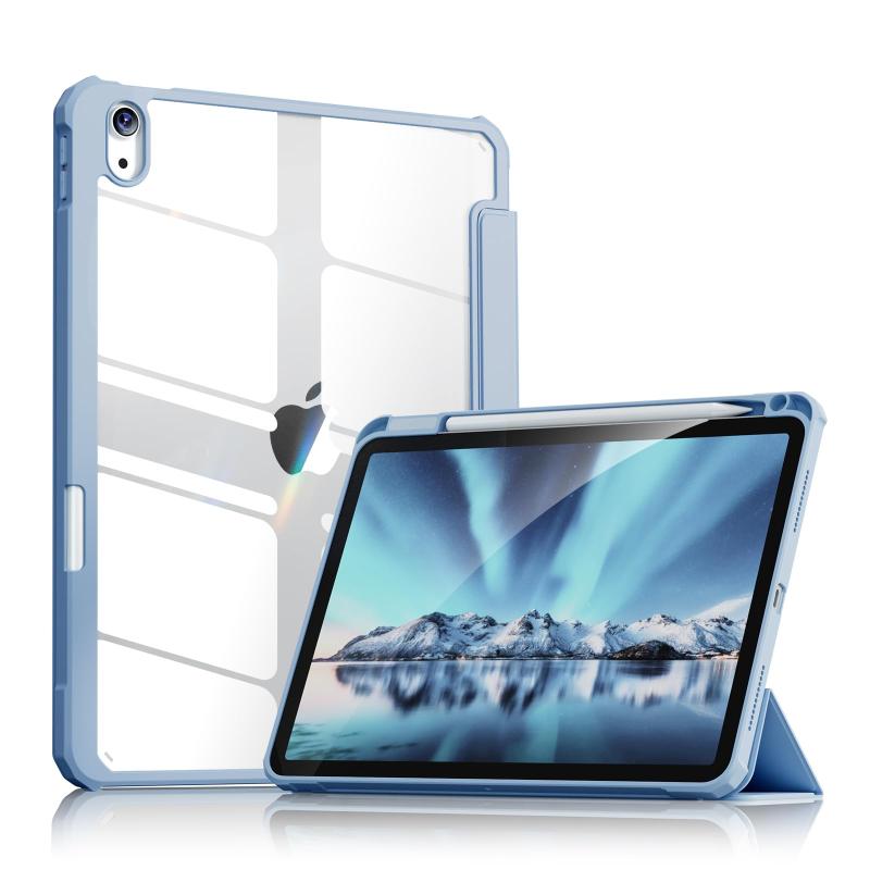 樂天商城 - Aoub iPad 11世代 (A16) 10世代 ケース 2025 2022 11/10.9インチ ipad 第10世代 透明バックカバー ペンシル 収納可能 三つ折スタンド スリープ機能 軽量 薄型 傷つけ防止 TPUフレーム PU合成レザー スカイ