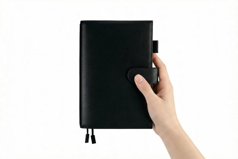 A5本革ノートカバー ほぼ日カズン対応手帳カバー ペンホルダー・カードポケット・しおり紐 ホック付き (黒)