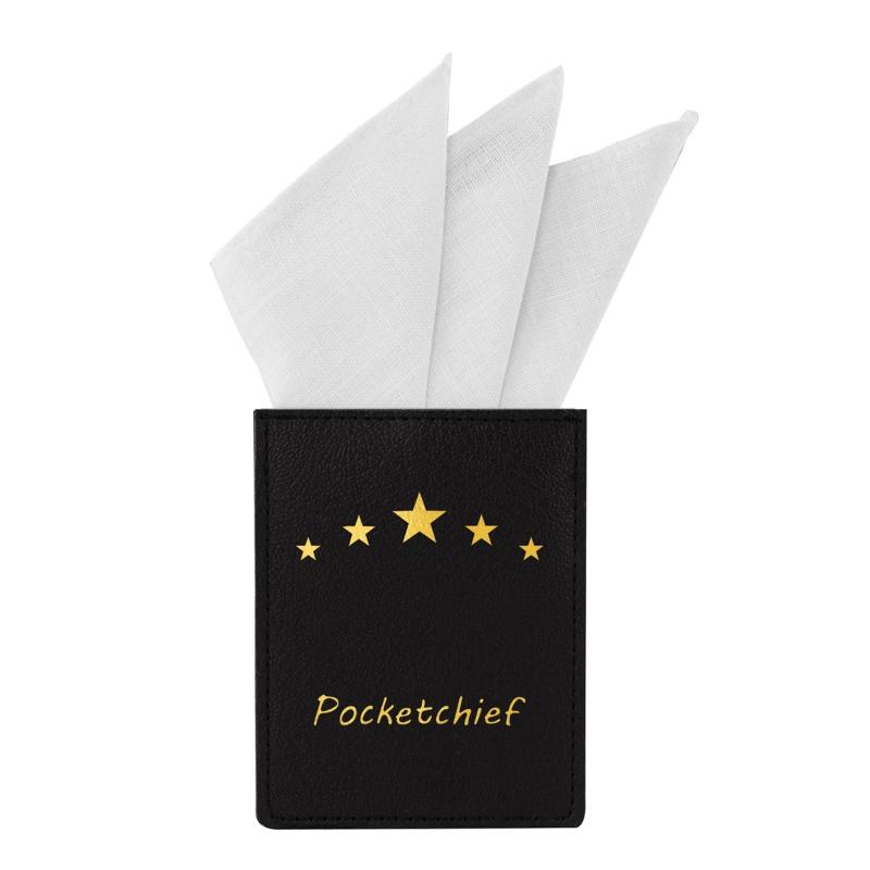 [Beirou] ポケットチーフ リネン 麻 ホワイト 無地 ハンカチ メンズ 紳士 おしゃれ プレゼント 結婚式 フォーマル ビジネス カジュアル 型崩れ 防止〈PUレザー台紙 ワンタッチ 挿すだけ 型崩れ