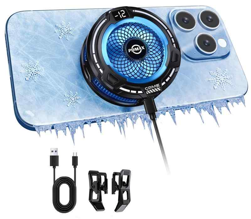 PDMAX スマホ 冷却ファン 磁気式/クリップ式2way AI知能 三段階調整 スマホクーラー USB給電式 急速冷却 RGBライトを搭載 スマホ熱対策 LED温度表示 ペルチェ素子 ゲーム/ライブ配信/写真撮影/動