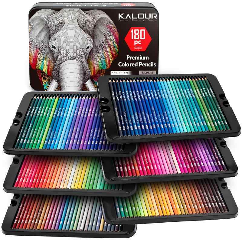 KALOUR PDAS 色鉛筆 180色セット高発色＆なめらか芯 重ね塗り・ぼかし自由自在 塗り絵・イラスト・スケッチに プロも納得 大容量 缶ケース付き
