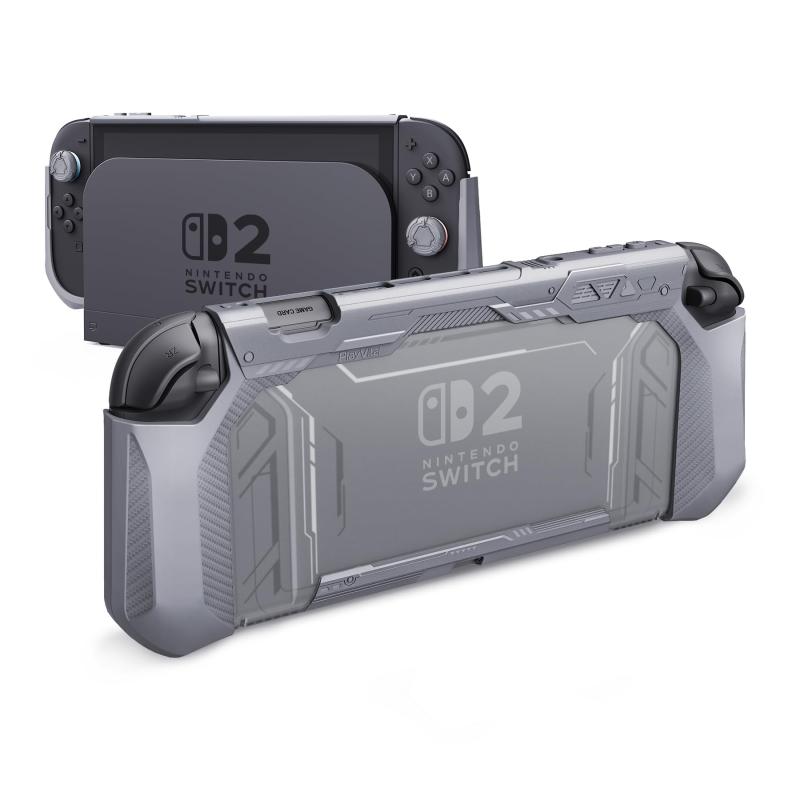 PlayVital METEOR Nintendo Switch 2（2025）対応TPU製ソフト保護ケースカバー ドック対応 親指グリップ付き 耐衝撃 滑り止め キズ防止【グレー】
