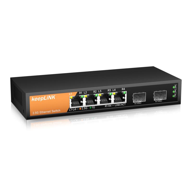 Lenovo - keepLiNK 4ポート 2.5GBASE-T スイッチングハブ 2つの10GbE SFP+ポートメタル筐体 ファンレス・設定不要 静音設計